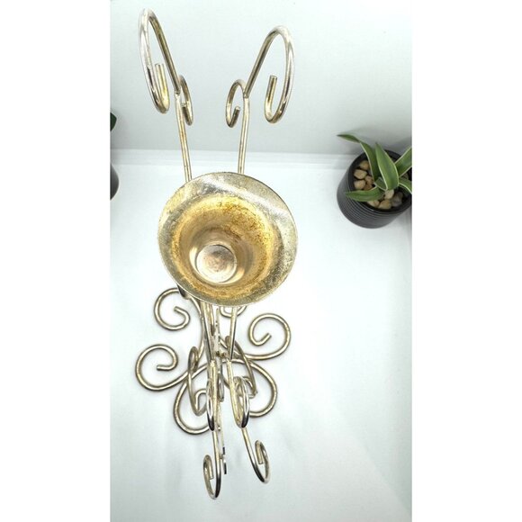 Vintage Metal Reindeer Candle Holder With Scroll Design - Picture 7 of 9